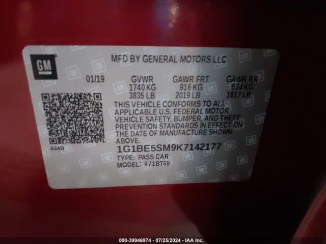 1G1BE5SM9K7142177 Chevrolet CRUZE LT