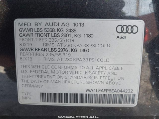 WA1LFAFP6EA044232 Audi Q5 2.0t Premium