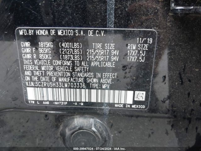 3CZRU5H33LM703336 Honda Hr-v 2wd Lx