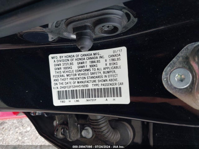 Honda Civic Lx 2017 2HGFC2F53HH519200 Image 9