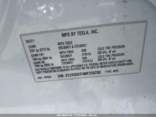 5YJYGDEF4MF258290 Tesla Model Y Performance Dual Motor All-wheel Drive