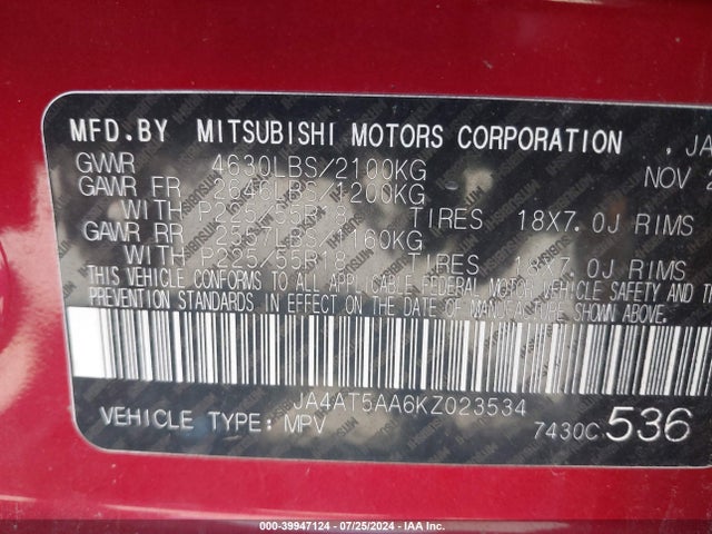2019 MITSUBISHI ECLIPSE CROSS JA4AT5AA6KZ023534 Photo 8