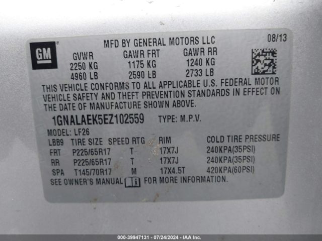 1GNALAEK5EZ102559 Chevrolet EQUINOX LS