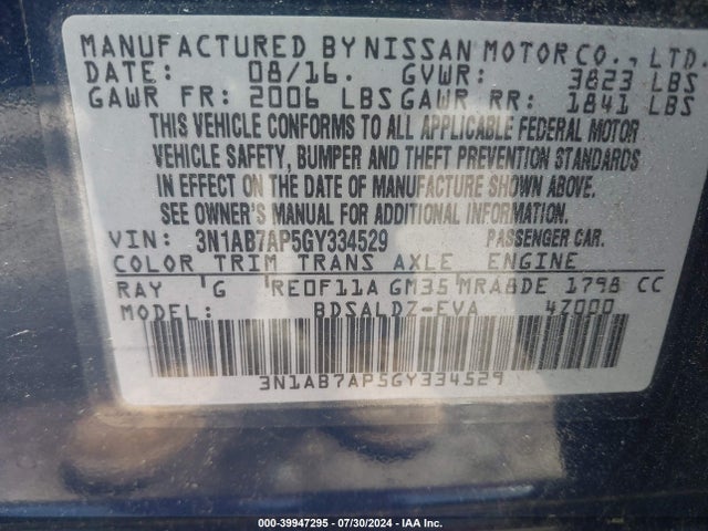Nissan SENTRA SV 2016 3N1AB7AP5GY334529 Image 9