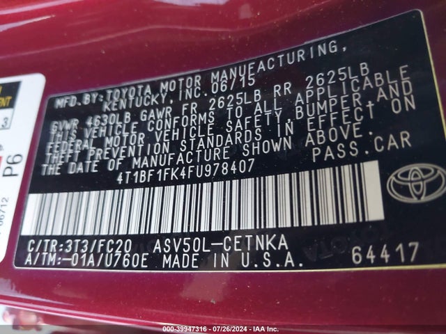 Toyota CAMRY LE 2015 4T1BF1FK4FU978407 Image 9