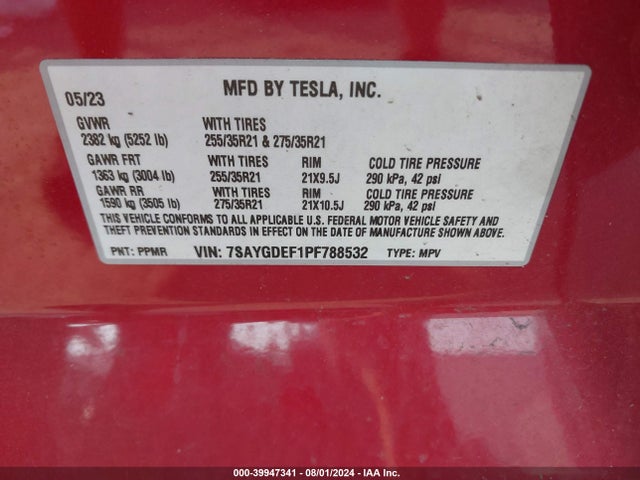 7SAYGDEF1PF788532 Tesla Model Y Awd/performance Dual Motor All-wheel Drive