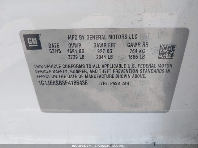 Chevrolet Sonic Ltz Auto 2015 1G1JE6SB8F4186436 Image 9