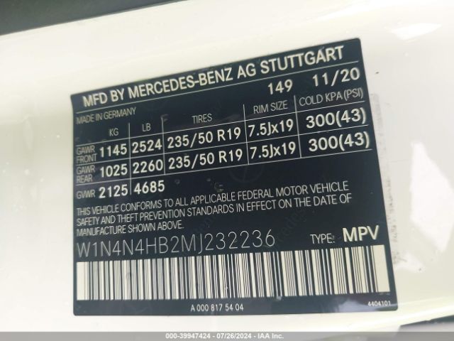 W1N4N4HB2MJ232236 Mercedes-Benz Gla 250 4matic