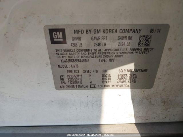 KL4CJDSB8EB745049 Buick Encore Premium