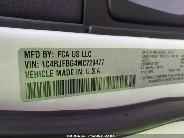 1C4RJFBG4MC729477 Jeep Grand Cherokee 80th Anniversary 4x4