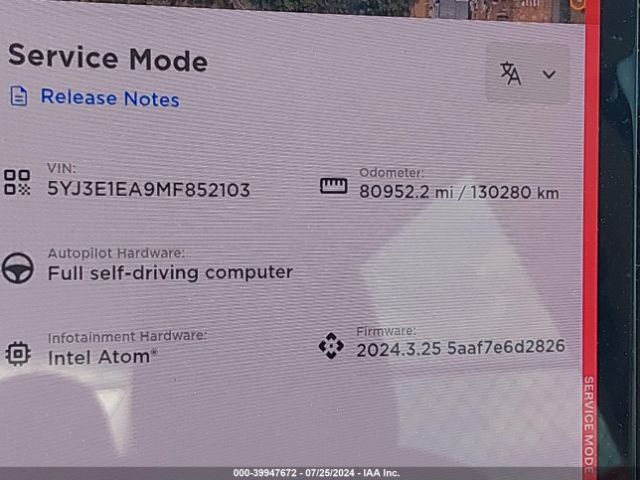 5YJ3E1EA9MF852103 Tesla Model 3 Standard Range Plus Rear-wheel Drive