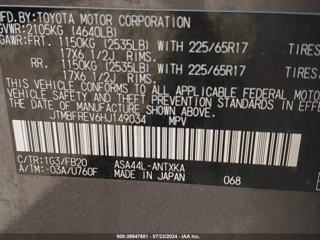 Toyota RAV4 LE 2017 JTMBFREV6HJ149034 Image 9