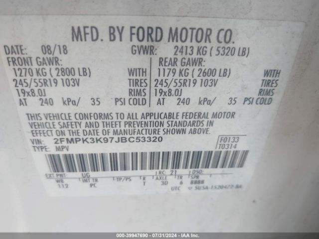 2FMPK3K97JBC53320 Ford Edge Titanium
