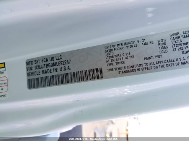 1C6JJTBG9ML592247 Jeep Gladiator Rubicon 4x4