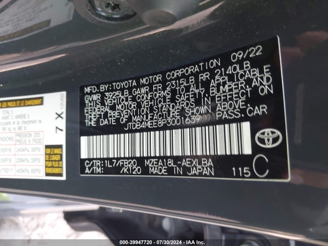 Toyota COROLLA LE 2023 JTDB4MEE8P3001639 Image 9