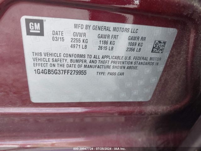 1G4GB5G37FF279955 Buick Lacrosse Leather