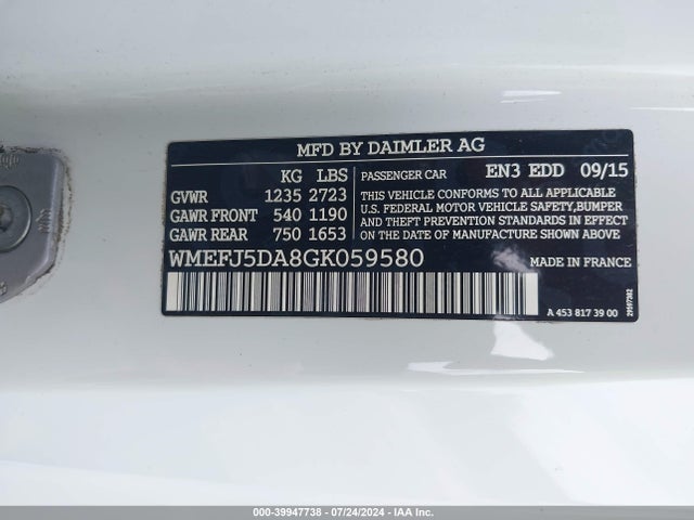 WMEFJ5DA8GK059580 Smart Fortwo Passion/prime/proxy/pure