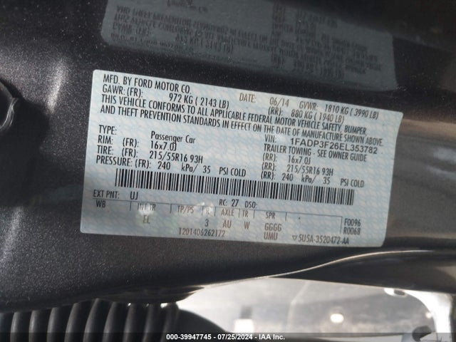 Ford FOCUS SE 2014 1FADP3F26EL353782 Image 9
