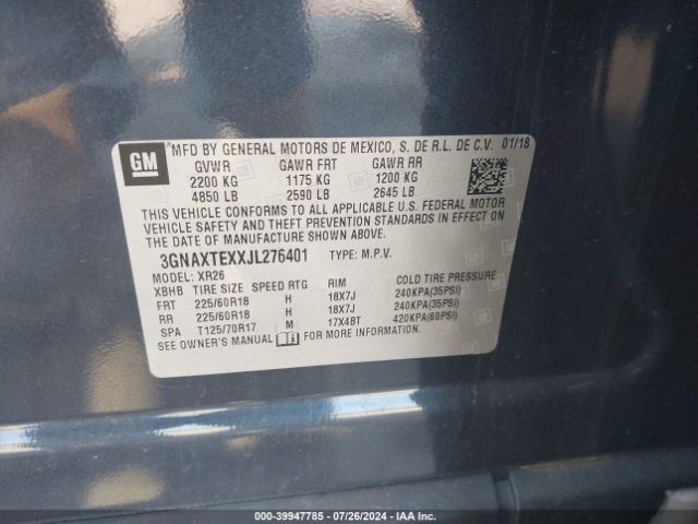 3GNAXTEXXJL276401 Chevrolet EQUINOX LT