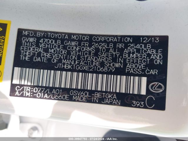 JTHBK1GGXE2106879 Lexus ES 350