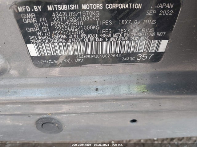 2022 MITSUBISHI OUTLANDER SPORT JA4ARUAU0NU022643 Photo 8