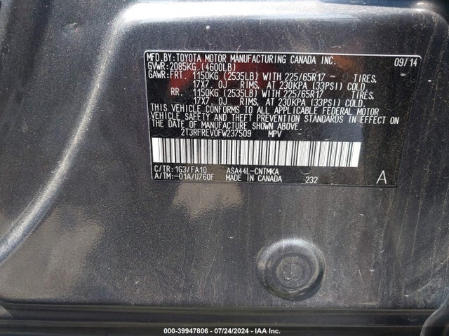 Toyota Rav4 Xle 2015 2T3RFREV0FW237509 Image 9