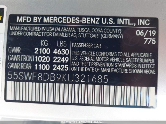 55SWF8DB9KU321685 Mercedes-Benz C 300