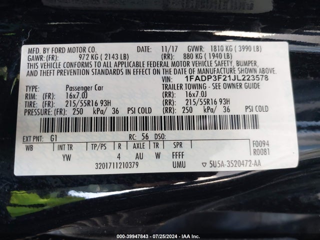 Ford FOCUS SE 2018 1FADP3F21JL223578 Image 9