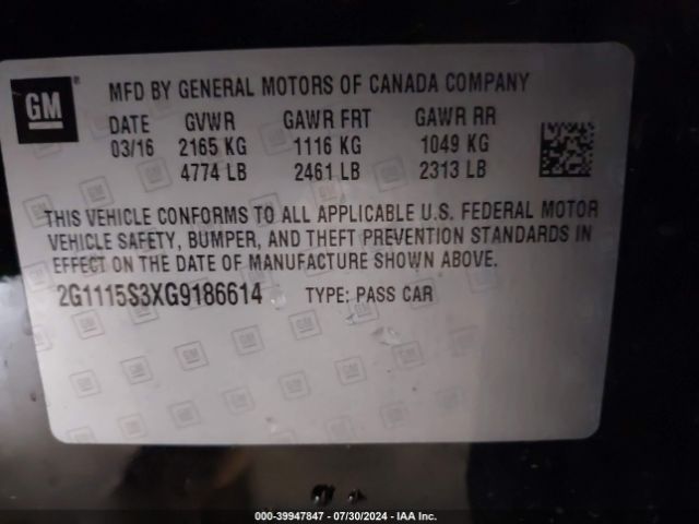 2G1115S3XG9186614 Chevrolet Impala 2lt