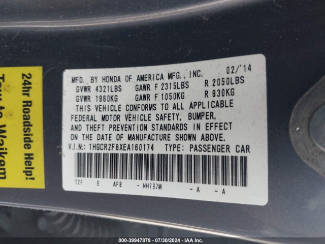 Honda Accord Ex-l 2014 1HGCR2F8XEA160174 Image 9