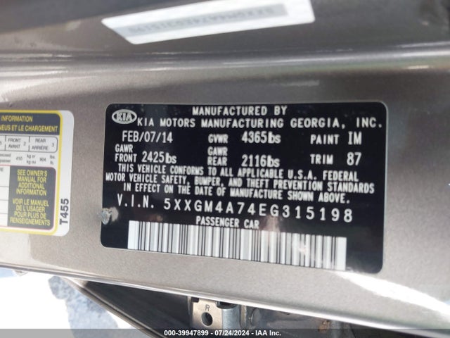 KIA Optima Lx 2014 5XXGM4A74EG315198 Image 9