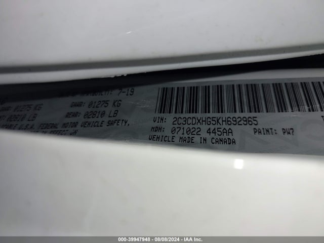 2C3CDXHG5KH692965 Dodge Charger Gt Rwd