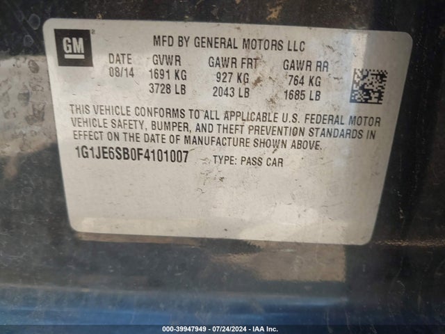 Chevrolet Sonic Ltz Auto 2015 1G1JE6SB0F4101007 Image 9