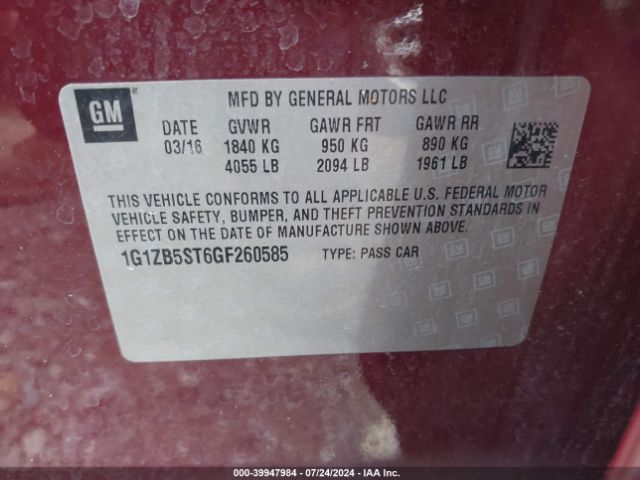 1G1ZB5ST6GF260585 Chevrolet MALIBU LS