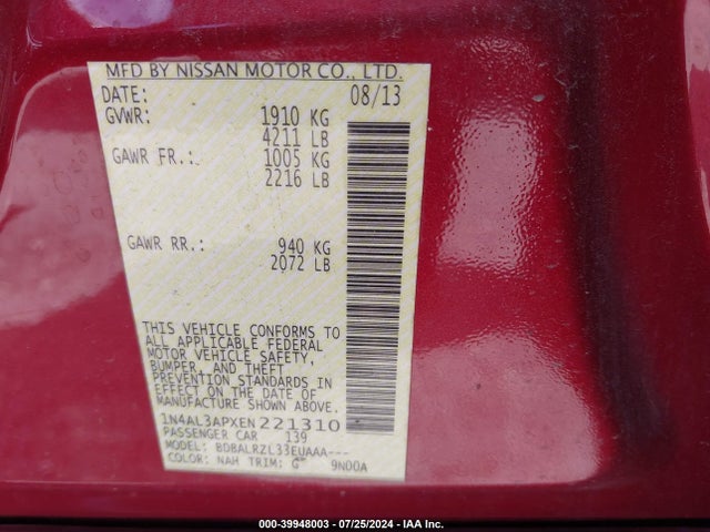 Nissan Altima 2.5 S 2014 1N4AL3APXEN221310 Image 9