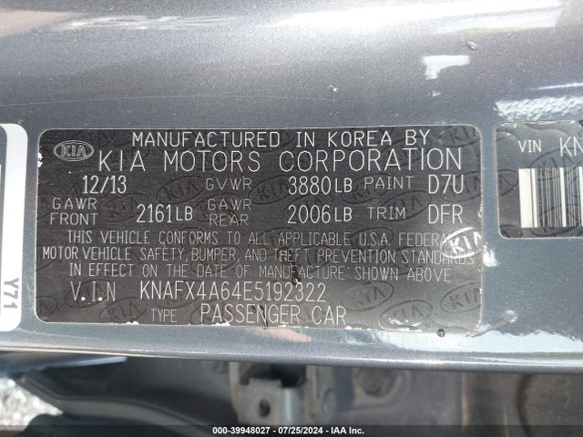 KIA FORTE LX 2014 KNAFX4A64E5192322 Image 9