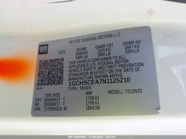 1GCHSCEA7N1125210 Chevrolet Colorado 2wd  Long Box Lt