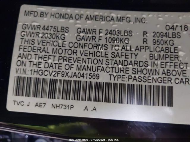 1HGCV2F9XJA041569 Honda Accord Touring 2.0t