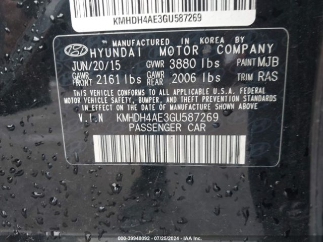 KMHDH4AE3GU587269 Hyundai ELANTRA SE