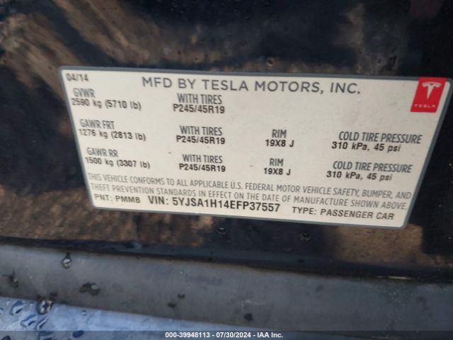 5YJSA1H14EFP37557 Tesla Model S P85
