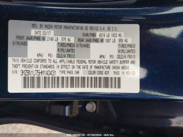 3MZBN1U75HM140431 Mazda Mazda3 Sport