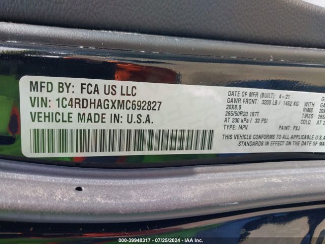 1C4RDHAGXMC692827 Dodge Durango Sxt Plus Rwd