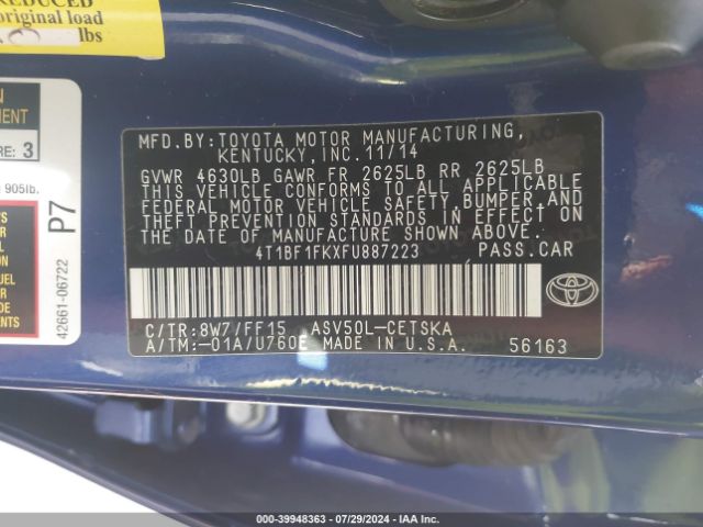4T1BF1FKXFU887223 Toyota Camry Le/se/xle/xse