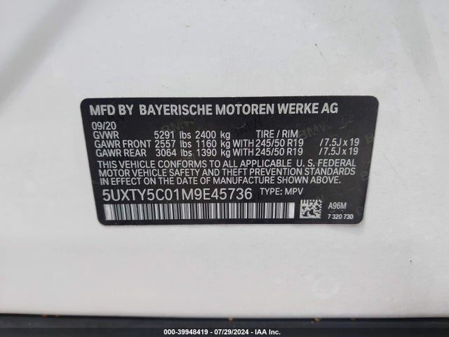 5UXTY5C01M9E45736 BMW X3 Xdrive30i
