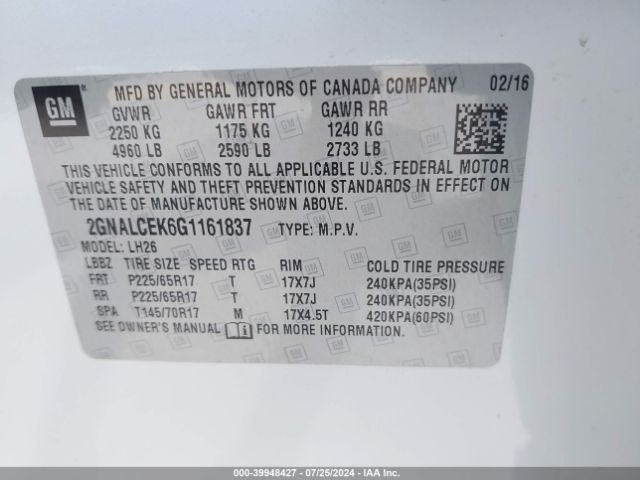 2GNALCEK6G1161837 Chevrolet EQUINOX LT