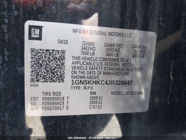 1GNSKHKC4JR328647 Chevrolet Suburban Lt