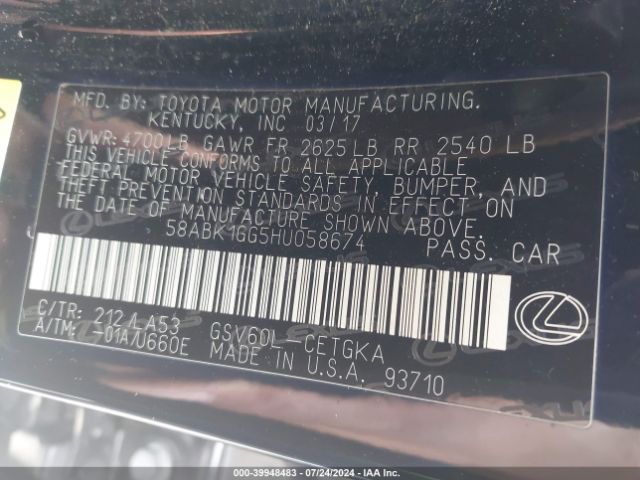 58ABK1GG5HU058674 Lexus ES 350