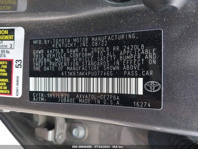 Toyota CAMRY XSE 2023 4T1K61AK4PU077465 Image 9
