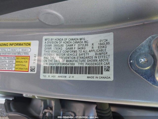 Honda Civic Sport 2024 2HGFE2F53RH547669 Image 9