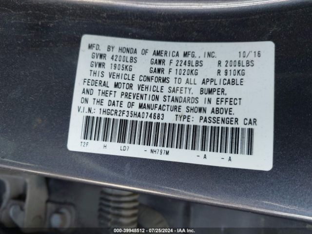 1HGCR2F35HA074683 Honda ACCORD LX
